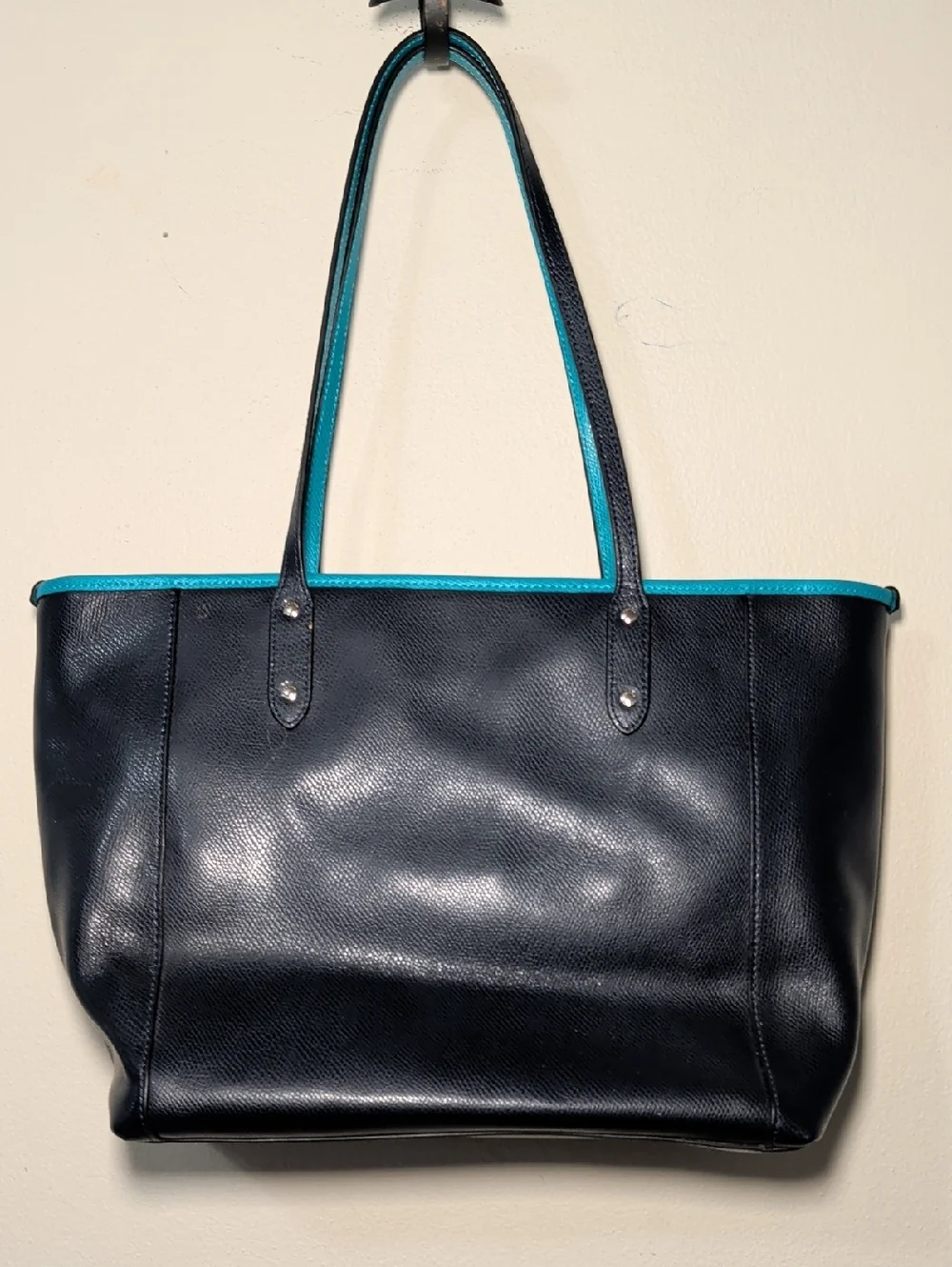 Coach Ava Tote in Midnight Atlantic Navy Turquoise Crossgrain Leather + Pouch - Picture 12 of 13
